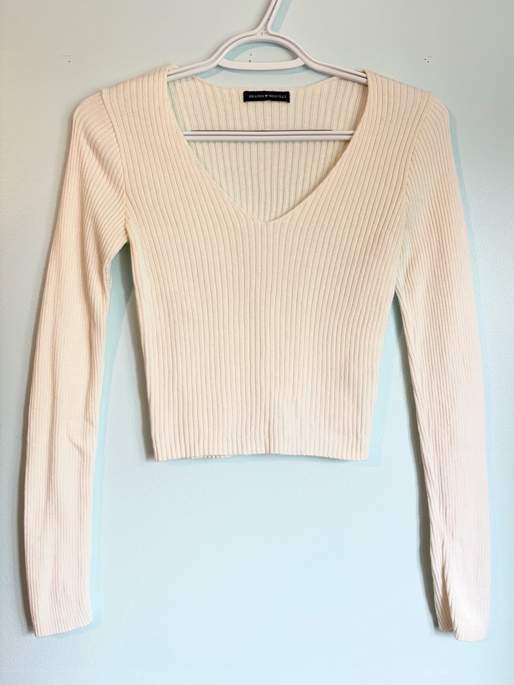 Brandy Melville Sweater - Cream Long Sleeve Ribbed Top - Size Small